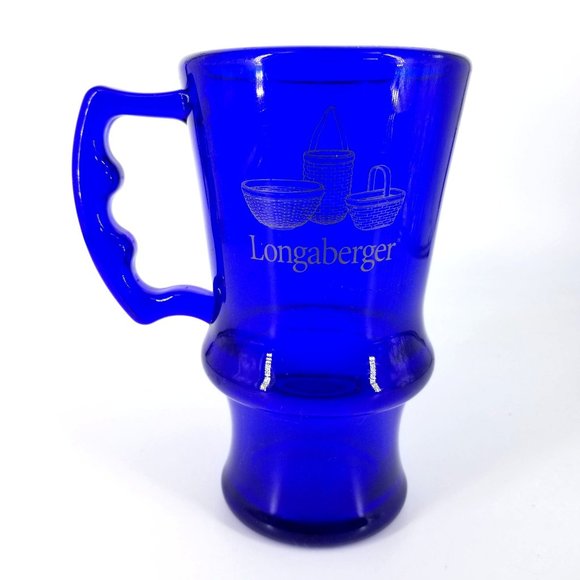 Longaberger Other - Longaberger Plastic Mug Cup Glass Latte Footed Blue Cobalt Royal Bright 16 Ounce